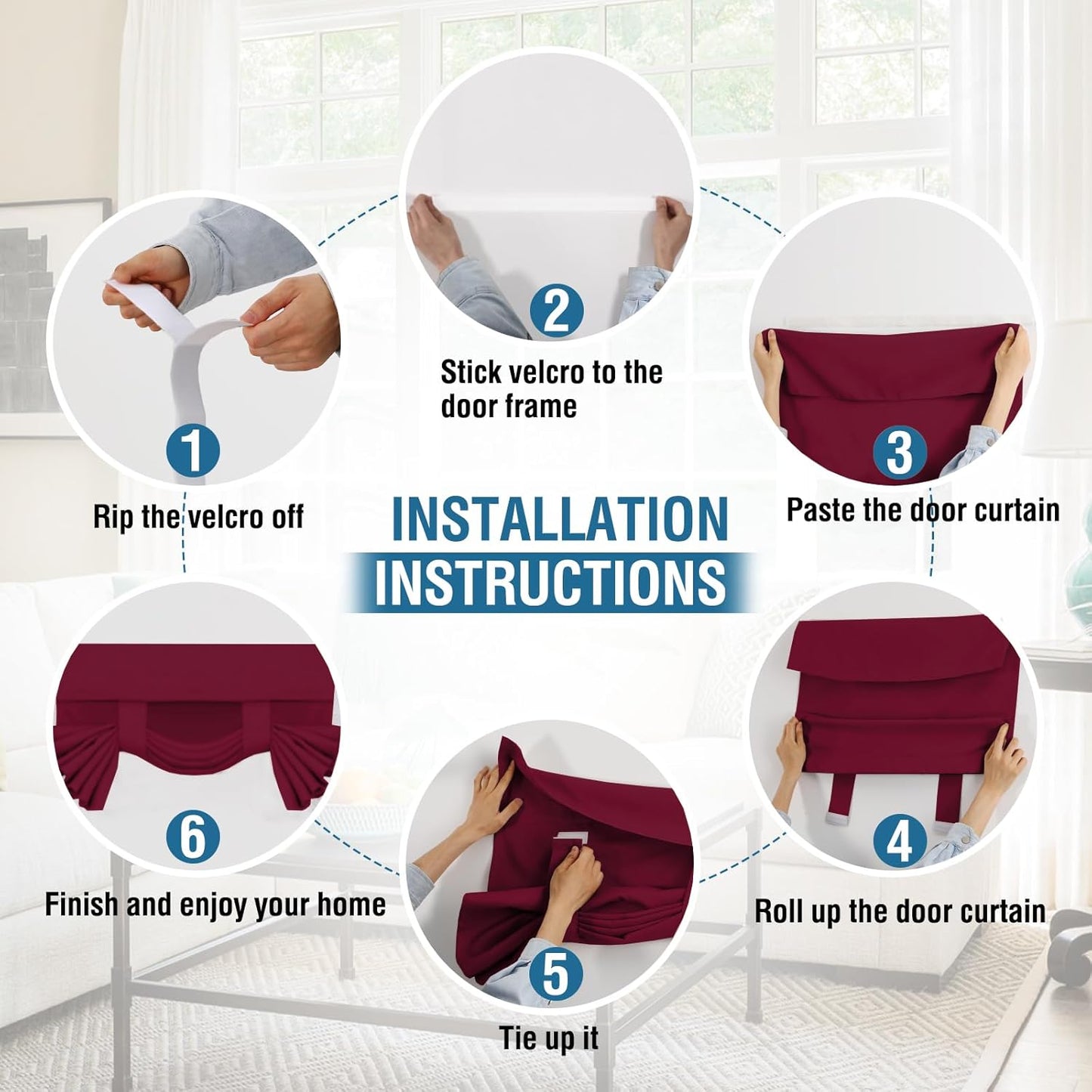 100% Blackout French Door Curtain Privacy Light Blocking Curtain for Sliding Glass Door Thermal Insulated Tie up Shade, 26X40 Inches, 1 Panel, Burgundy