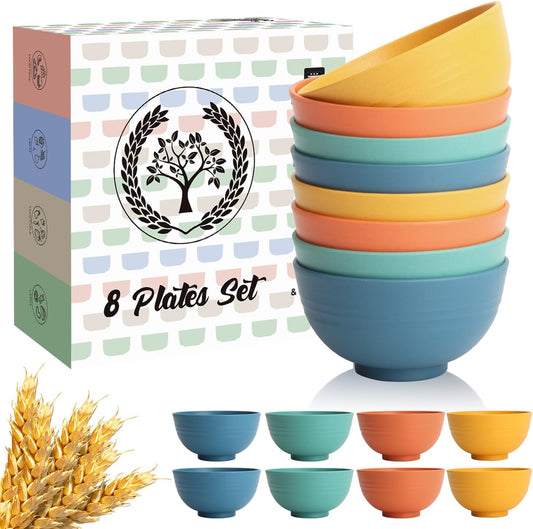 Wheat Straw Small Bowls Set of 8 - Unbreakable 10 OZ Mini Bowls for Kitchen, Microwave and Dishwasher Safe, Ideal for Snacks, Ice Cream, Yogurt, and Portion Control - Multi-Color, Matte Finish