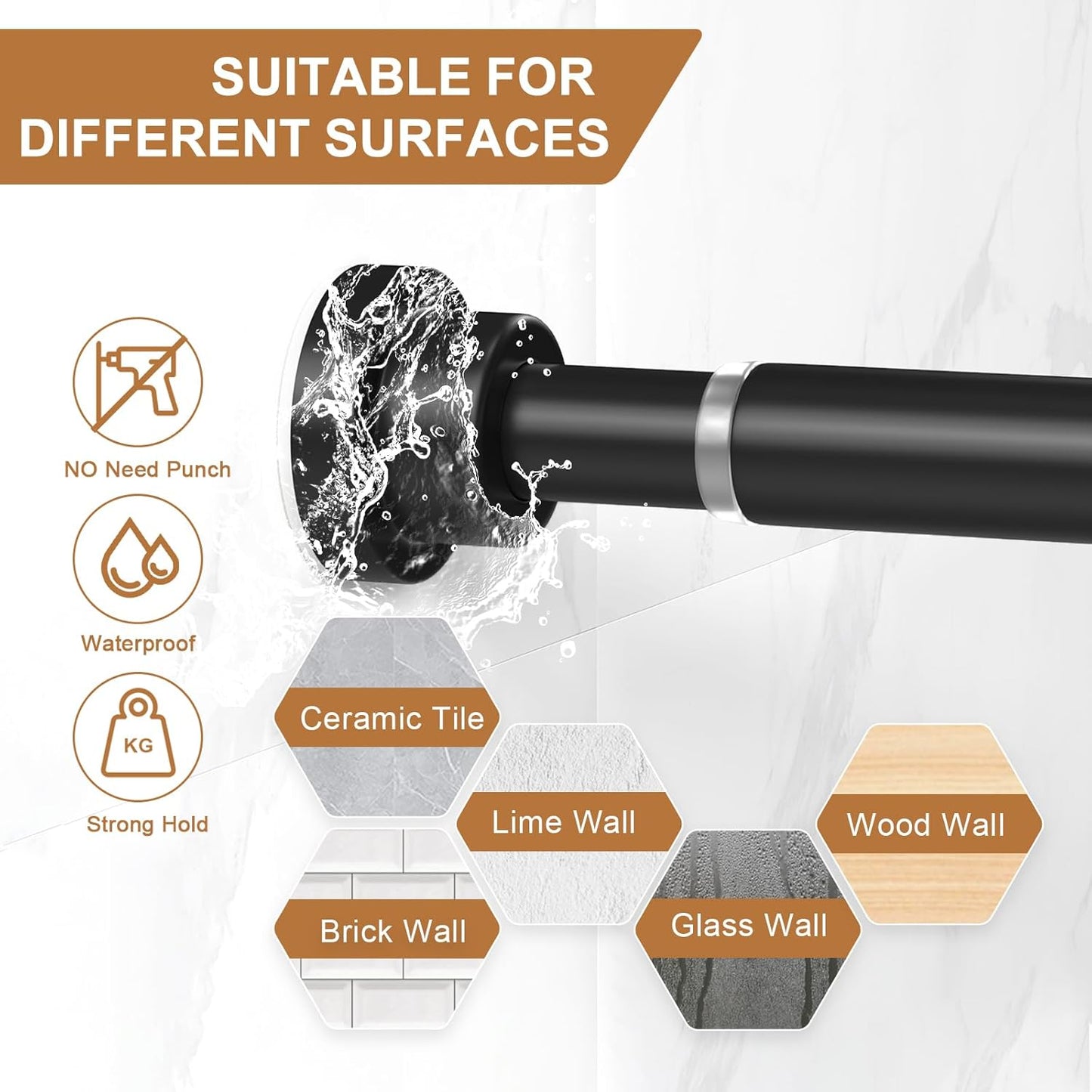 Black Spring Tension Curtain Rod No Drilling 30-63Inch 1Pcs,Non-Slip Adjustable Tension Rod,Tension Rods for Windows Non-Rust,Spring Curtain Tension Rod Extendable Window Tension Rod
