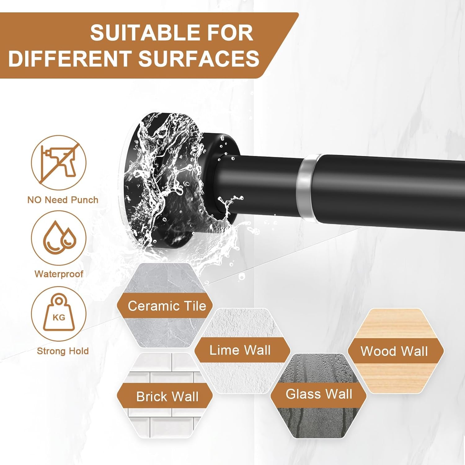 Black Spring Tension Curtain Rod No Drilling 30-63Inch 1Pcs,Non-Slip Adjustable Tension Rod,Tension Rods for Windows Non-Rust,Spring Curtain Tension Rod Extendable Window Tension Rod