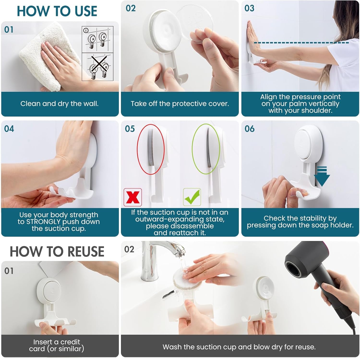 Suction Cup Razor Holder in Shower 2 Pack, Towel, Loofah, Shaver Holder for Bathroom Wall, Powerful Suction Cup Shower Hooks, Easy to Install and Reuse, White