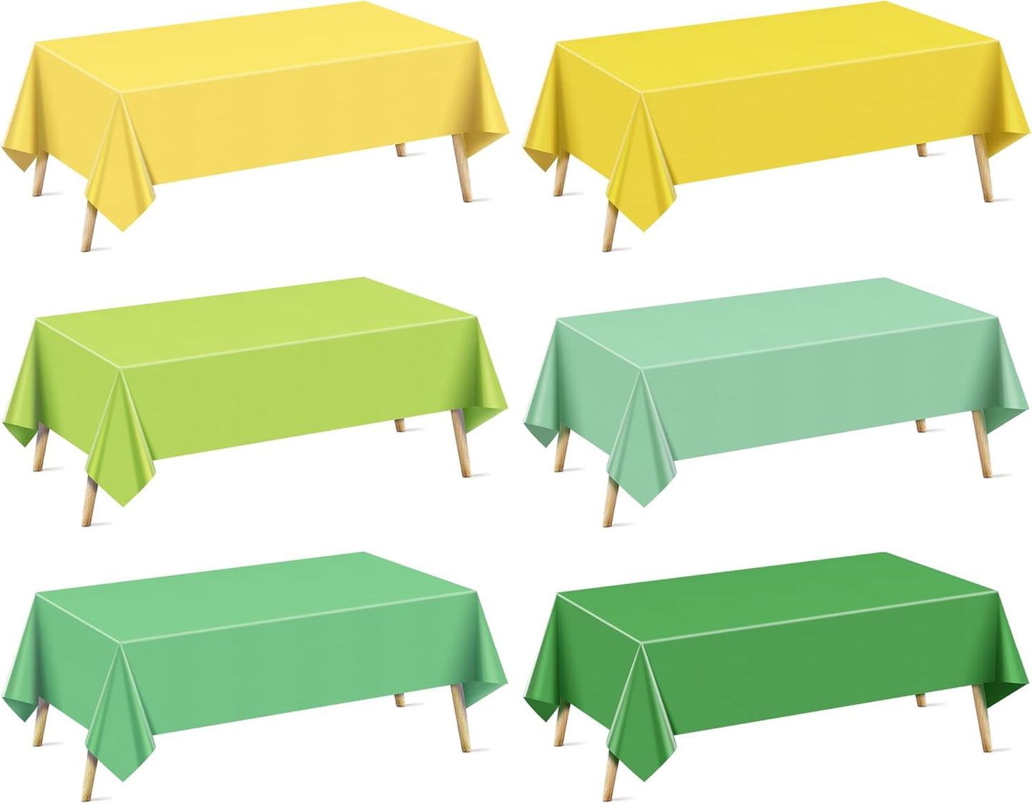 6-Piece Green & Gold Series Rectangle Tablecloth Set, 54x72" Solid Color Waterproof and Spillproof Disposable Plastic Covers, Durable Tablecloths for Dining, Buffets, Picnics, and Outdoor Events