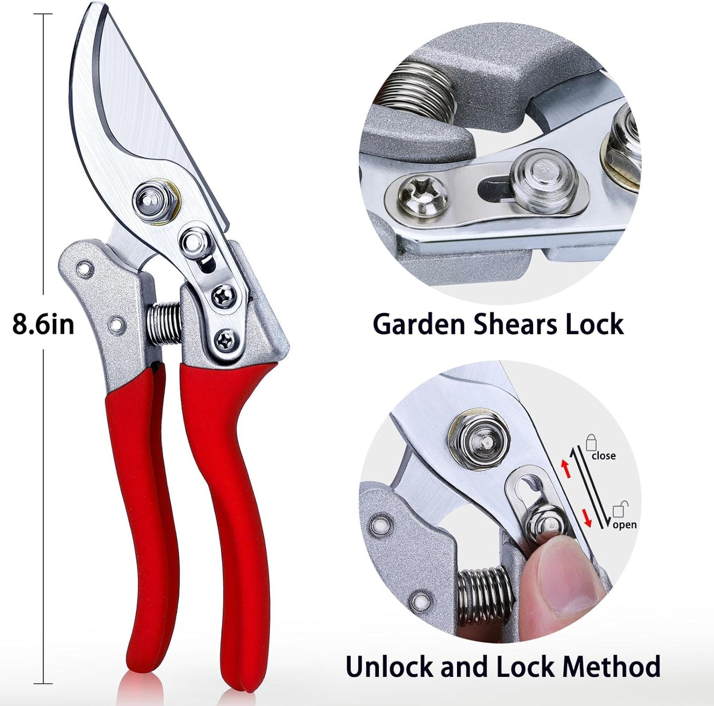 Pruning Shears, Gardening Scissors, Pruners for Gardening, Garden Grass Clippers Hand Hedge Shears, Heavy Duty Garden Tools(Red)