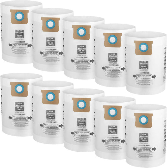 10 Pack 10-14 Gallon Vacuum Bags for Shop Vac Bags, Disposable Wet Dry Vaccum Collection Bags Replace Part Type I #90672 9067200, Type F #90662 9066200 9066233, Vf2005(White)