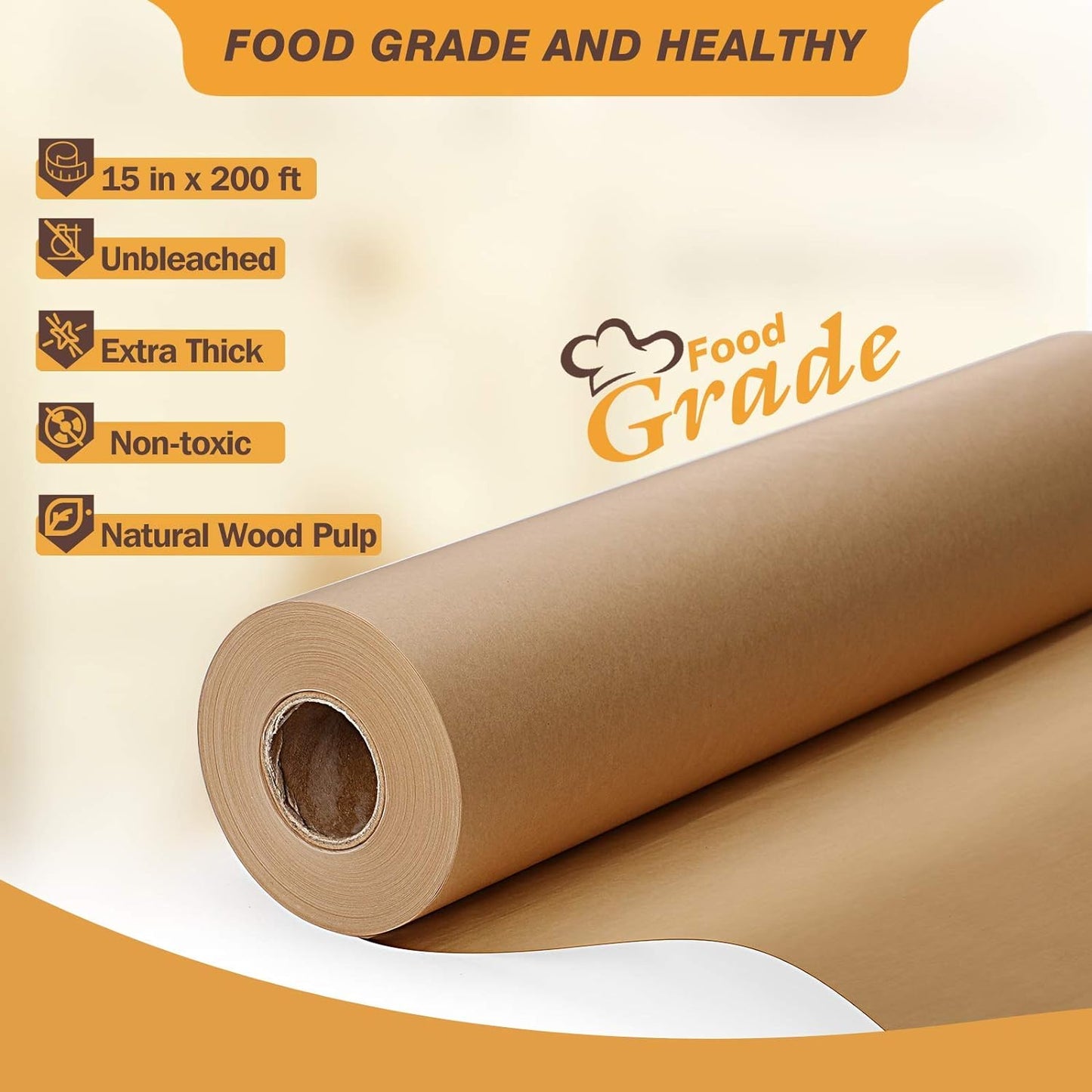 Unbleached 15 X 200 Ft Parchment Baking Paper Roll - 250 Sq.Ft for Baking, Cooking, Grilling, Air Fryer and Steaming