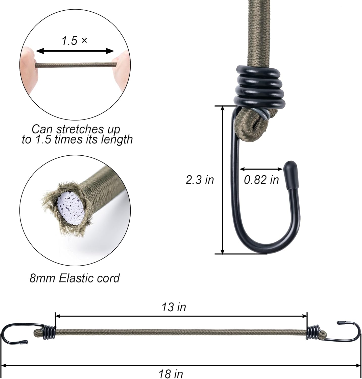 18Inch Bungee Cords with Hooks,6Pcs Heavy Duty Extra Strong Outdoor Elastic Rope,Multi-Purpose Elastic Bungee Straps for Luggage,Camping,Tarps,Bike Rack,Outdoor Tent,Weatherproof(Black)