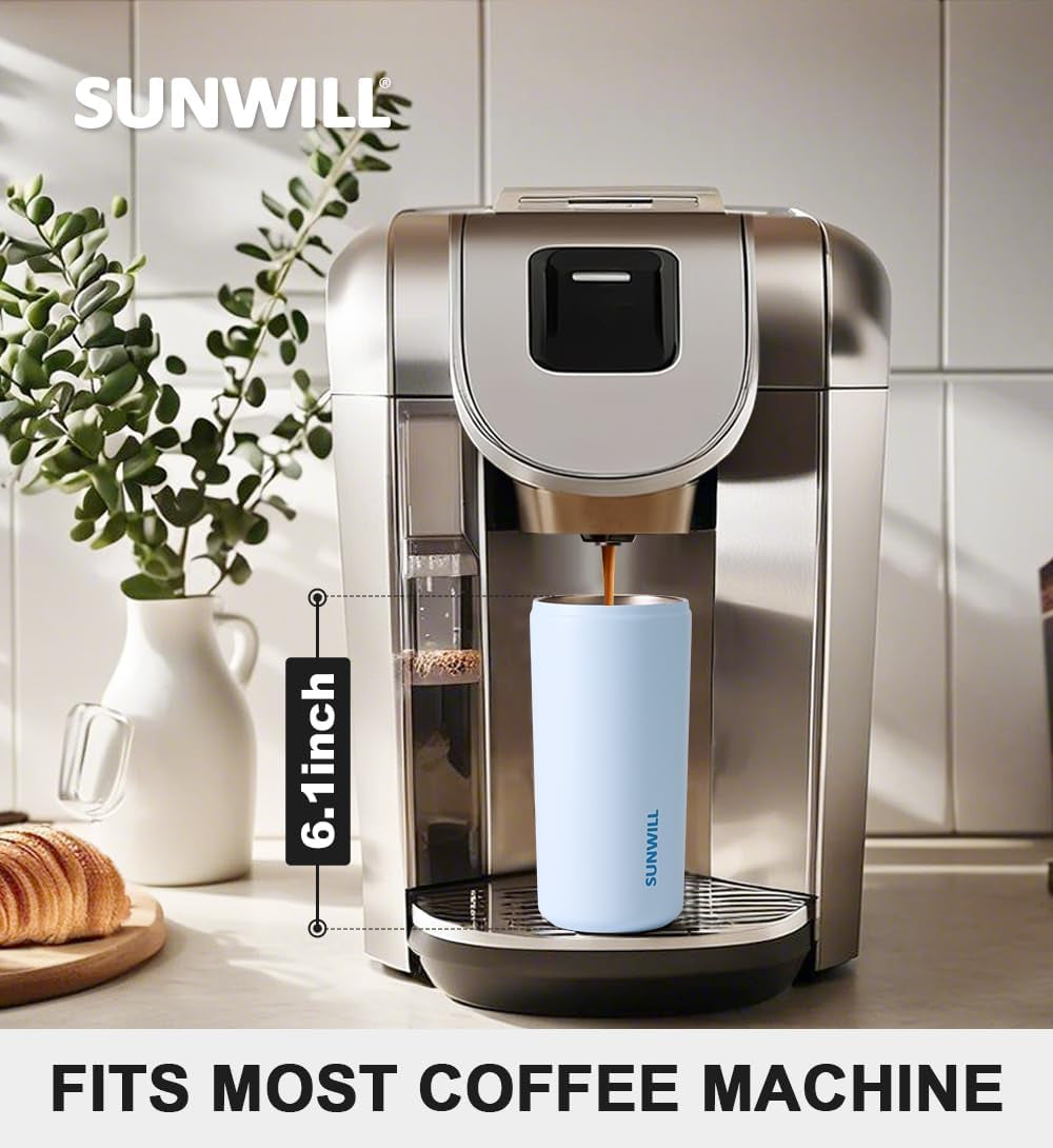 Insulated Coffee Mug with Lid, Leak Proof Tumbler Stainless Steel, 12 Oz Travel Cup for Office, Home, Powder Coated Iceberg