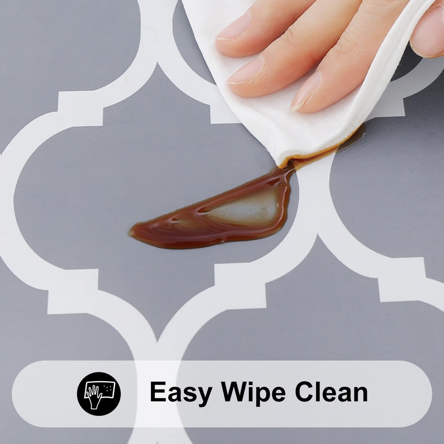 round Picnic Tablecloth, Waterproof Elastic Fitted Table Covers for 36" - 44" Tables, Wipeable Flannel Backed Vinyl Tablecloths for Camping, Indoor, Outdoor, Grey & White