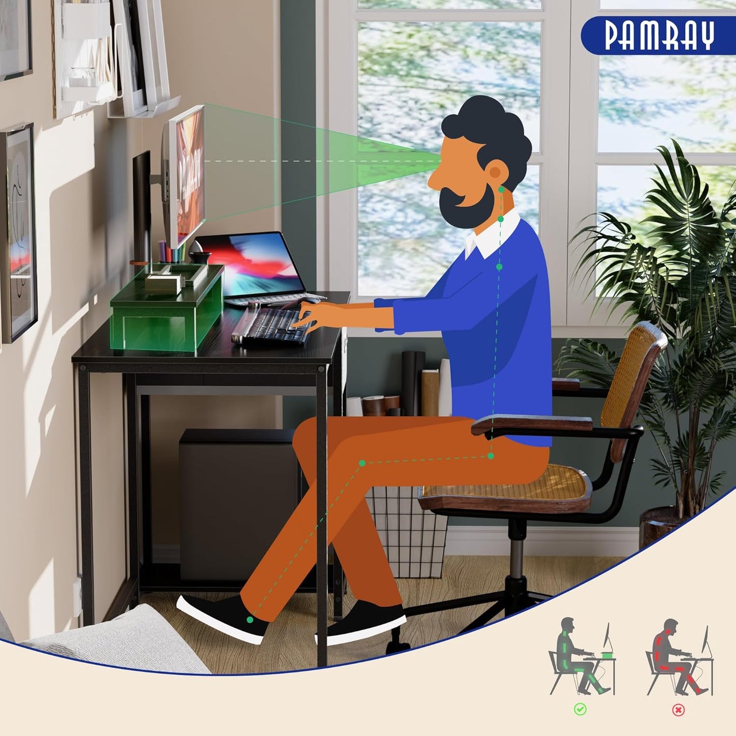 39 Inch Computer Desk with Monitor Stand Small Home Office Desks with Non-Woven Storage Drawer for Bedroom Study Table Writing and Work Desk Orange