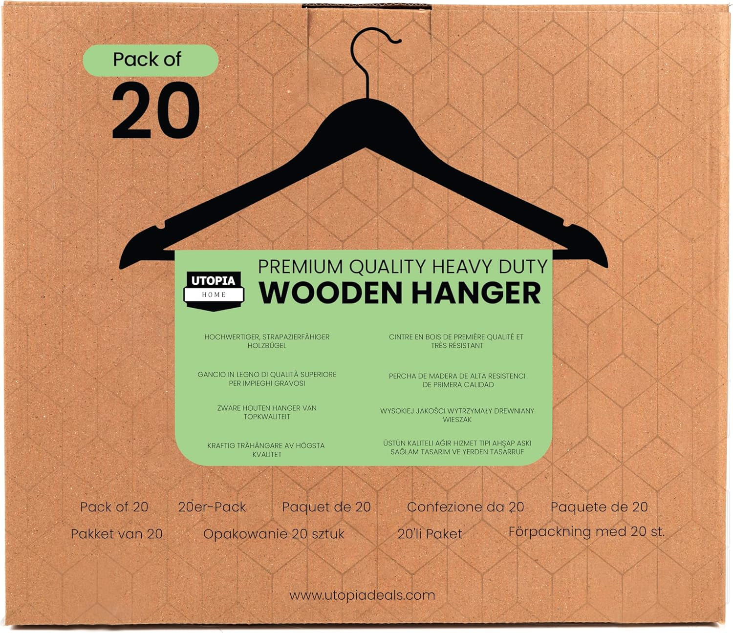 Premium Wooden Hangers 20 Pack - Durable & Slim Coat Hanger - Suit Hanger with 360-Degree Rotatable Hook - Wood Hangers with Shoulder Grooves (Natural Color)
