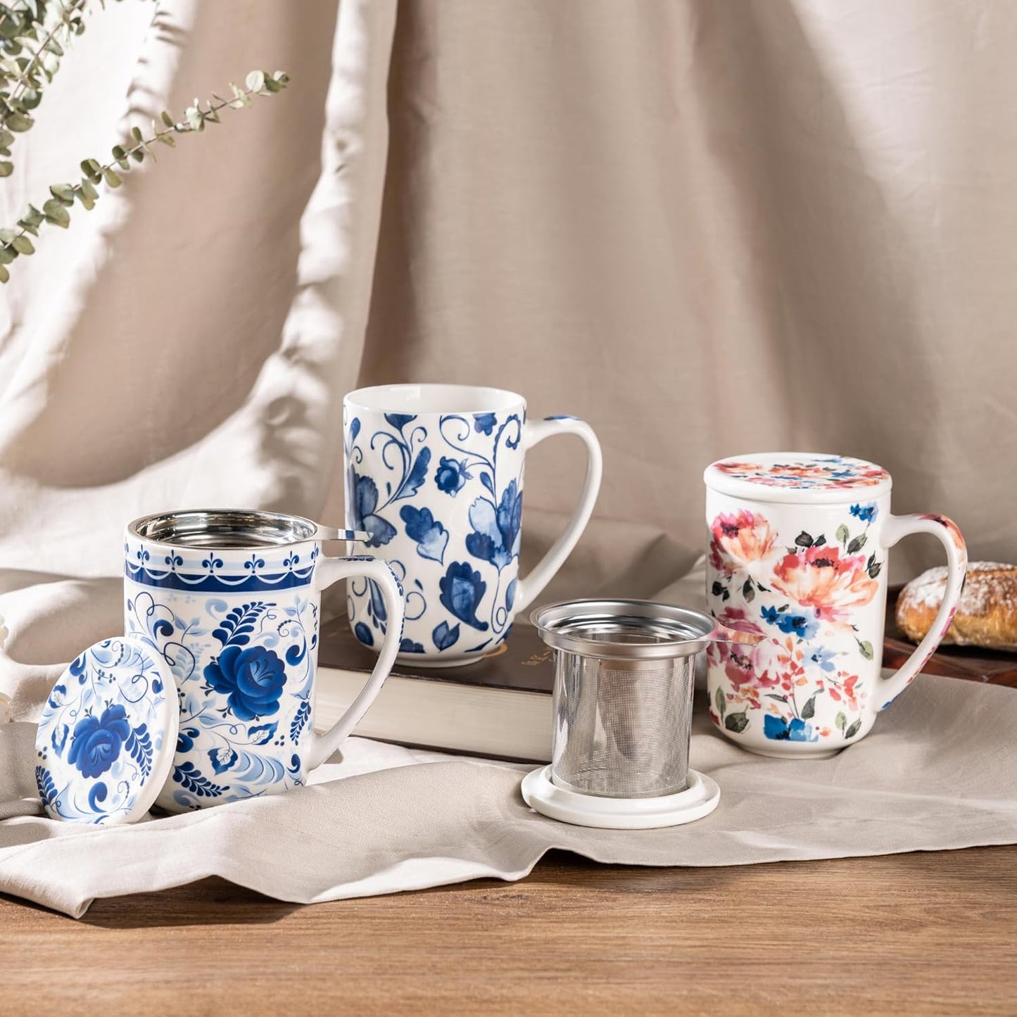 Ceramic Tea Mug with Infuser and Lid, 18 Ounce Capacity, Microwave and Dishwasher Safe, Ideal for Loose Leaf Tea Enthusiasts