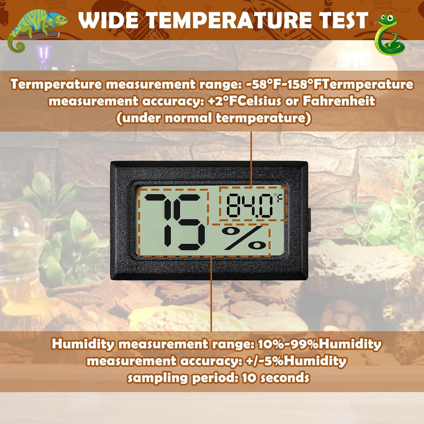Reptile Thermometer and Humidity Gauge,2Pcs Digital Hygrometer Adhesive Reptile Terrarium Hydrometer,Bearded Dragon Tank Accessories,Pet Humidity Meter Supplies for Leopard Crested Gecko,Snake,Lizard