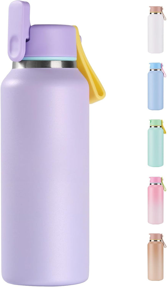 12Oz Toddler Cup, Kids Water Bottle for School Boys&Girls, 304 Stainless Steel Insulated Water Bottle with Straws, Bpa-Free, Purple