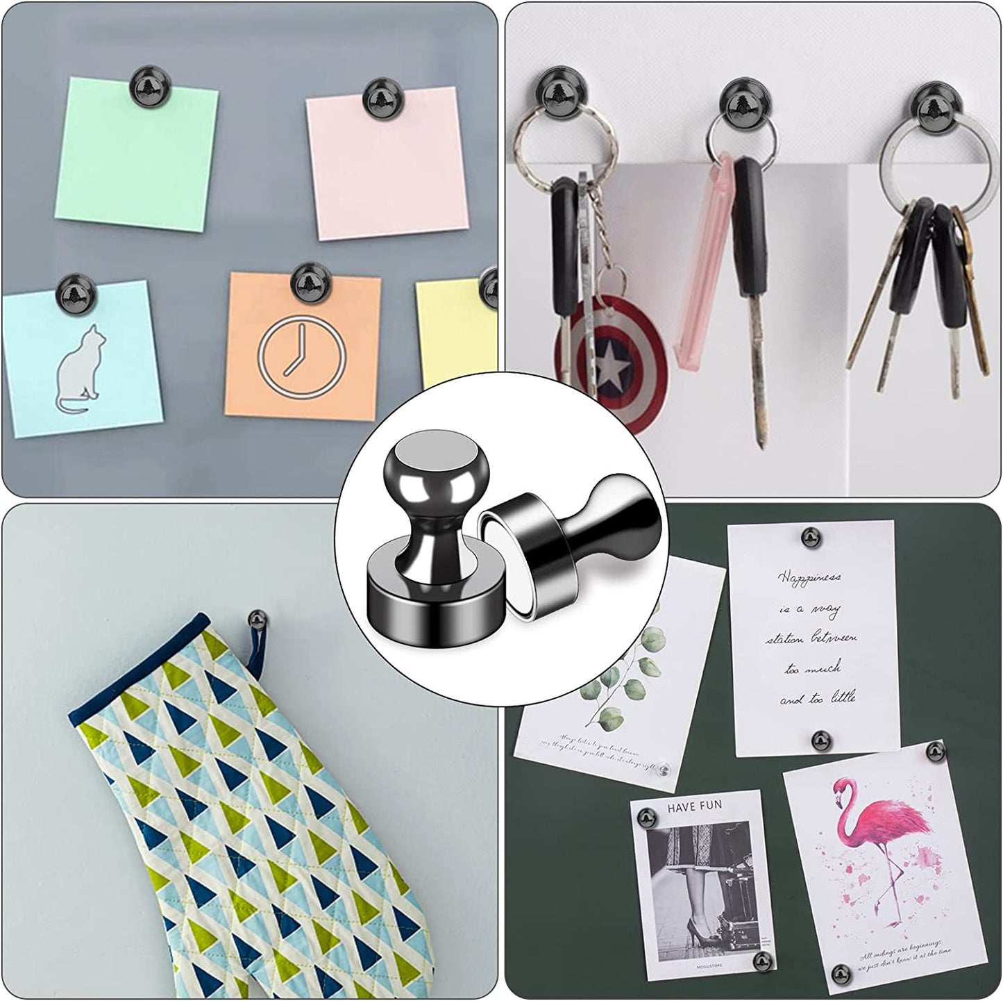 Fridge Magnets 12Pcs Refrigerator Whiteboard Small Strong Magnet Classroom Kitchen Accessories Decorative Locker Set Decor Must Haves Office Calendar Refrigerador Magnetic Cute Crafts Black
