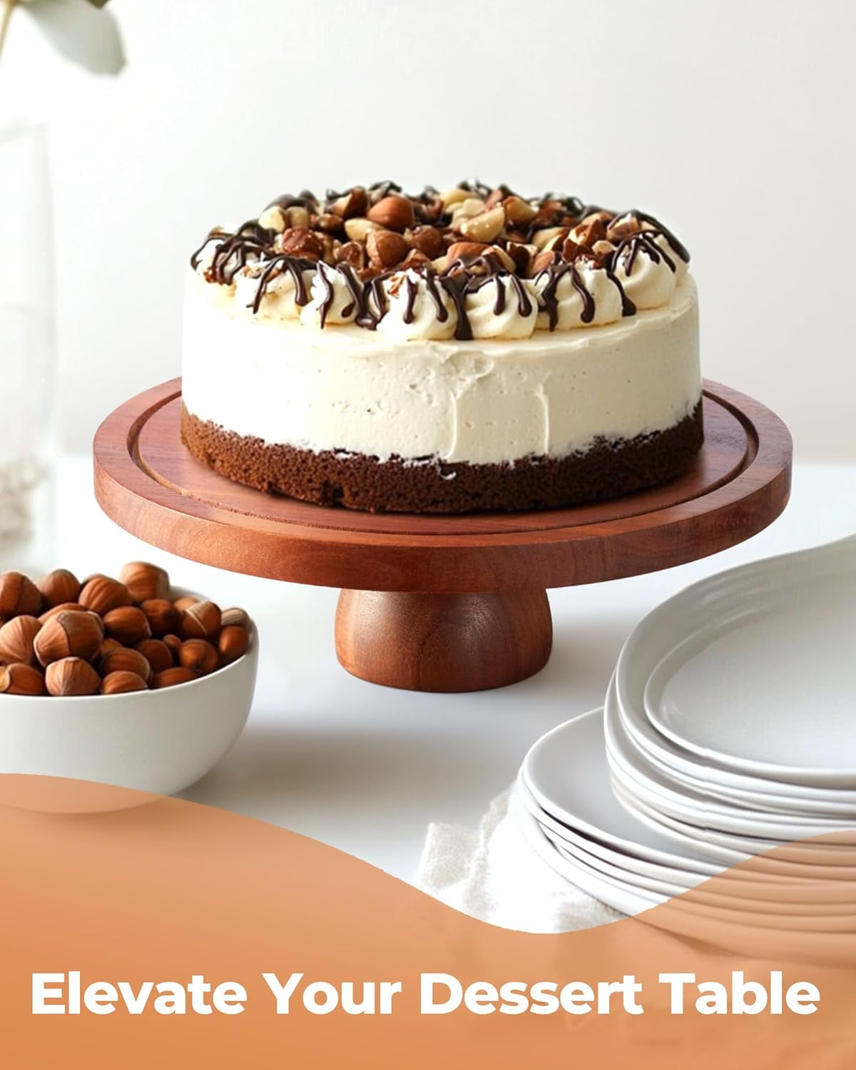 Wood Cake Stand with Lid, 2-In-1 Wooden Cake Plate & Covered Charcuterie Board, Footed Cake Container Dessert Display Holder with Dome Cover for Weddings, Parties, Bakeries (12 Inch)