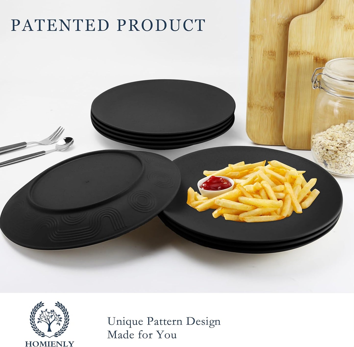 Set of 8 Durable 10-Inch Black Reusable Dinner Plates, Microwave and Dishwasher Safe, Perfect for Camping, Kitchen, Parties, and Various Occasions