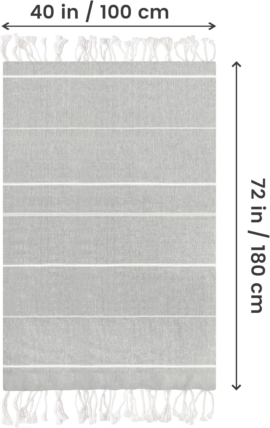 Pack of 2 Turkish Beach Towel (40X72 Inches), Oversized 100% Cotton Sand Free Lightweight Absorbent Quick-Dry Beach Blanket, Extra Large Turkish Bath Towels for Travel (Cool Grey)