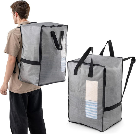 2 Pack Gray Moving Bags W/Adjustable Backpack Straps, Moving Supplies, Moving Boxes Alternative, Heavy Duty Storage Totes for College Packing, Camping Backpack for Travel, Dorm, Laundry
