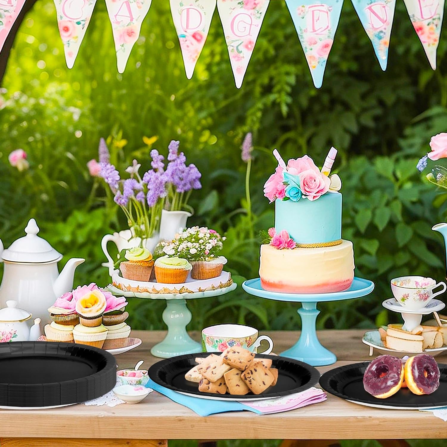 50 Count Black Large Paper Plates, 12.2'' X 10.2'' Oval Disposable Plates, Daily Heavy Duty Dinnerware Party Decorations for Birthday Wedding Formal Dinner Holiday