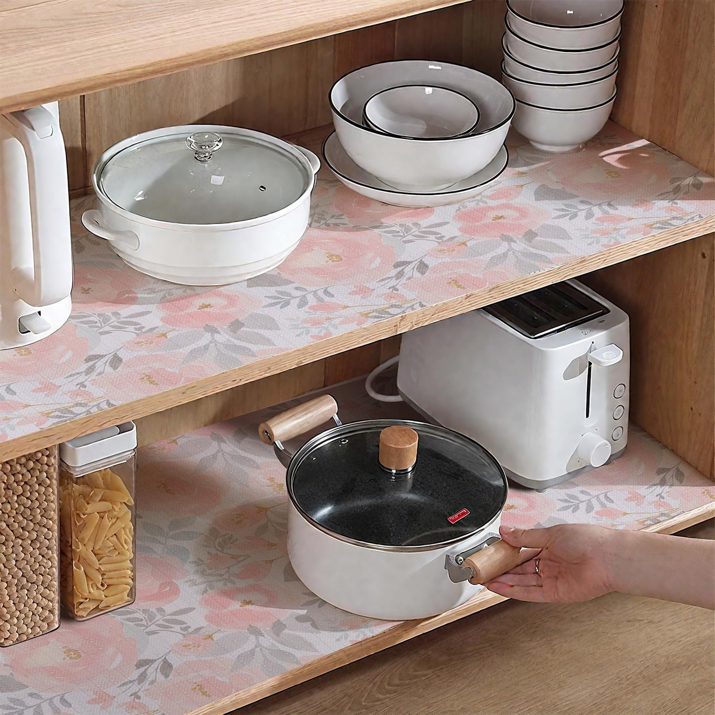 Peony Shelf and Drawer Liner for Kitchen,Non-Adhesive and Strong Non-Slip Floral Cabinet Drawer Liners for Kitchen Shelf, Waterproof Cupboard Liners,Easy to Clean,12In X 10FT