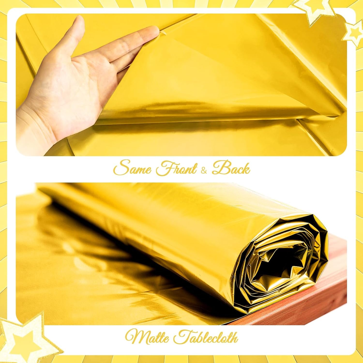 Bright Gold Metallic Foil Tablecloth Set - Elegant Matte Finish, Durable and Easy to Clean - Ideal for Bachelorette, Birthday, Wedding, and Anniversary Celebrations