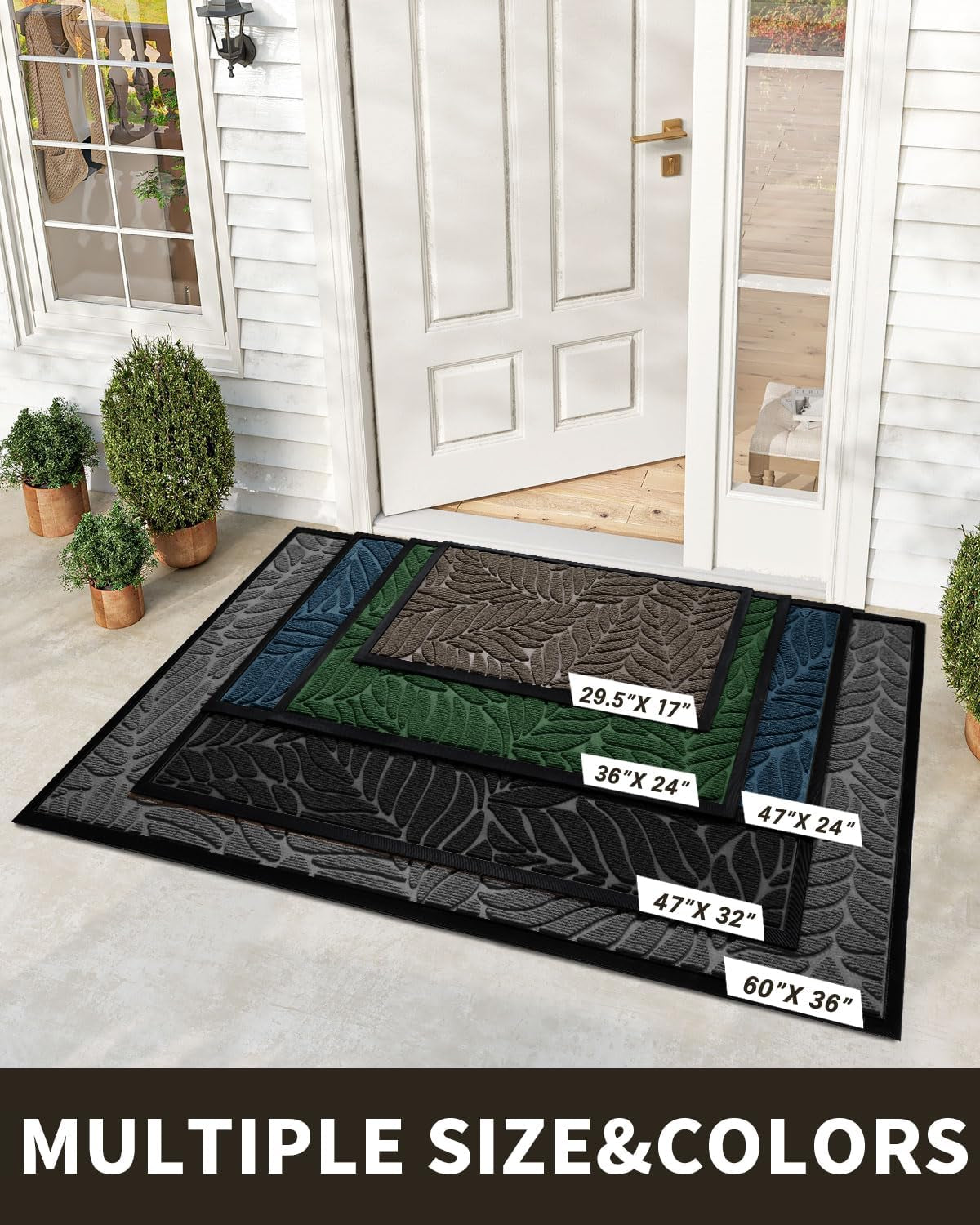 Front Door Mat Outdoor Indoor, 29.5X17 All-Season Waterproof Welcome Mat, All-Weather outside Entrance Mat, Non-Slip Patio Porch Doormat, Low Profile, Fade Resistant, Brown