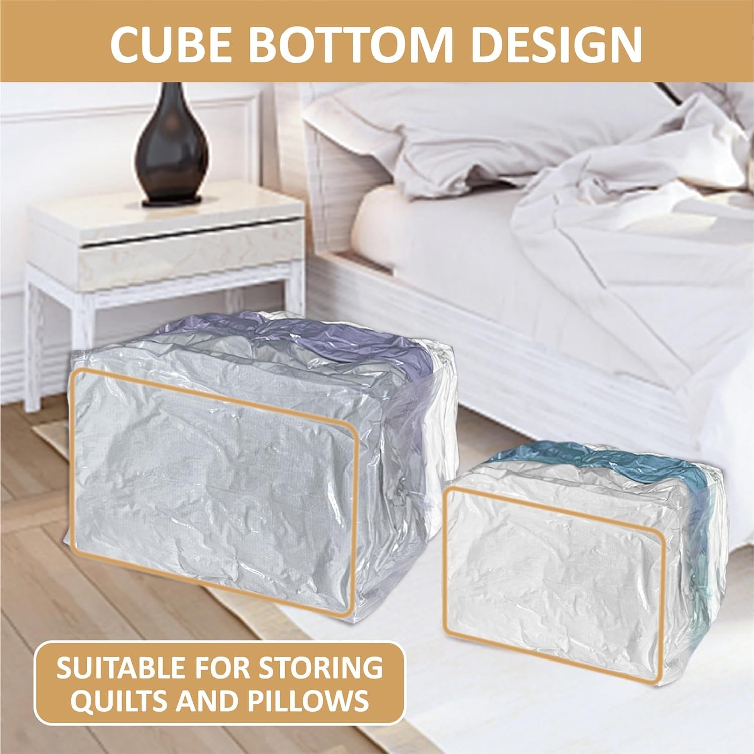 5 Pack Cube Vacuum Storage Bags, Jumbo Cubes for Sealed, Extra Large Space Saver Bags Bedding, Clothes, Comforters, Blanket, Duvets (Cube Sized), Transparent