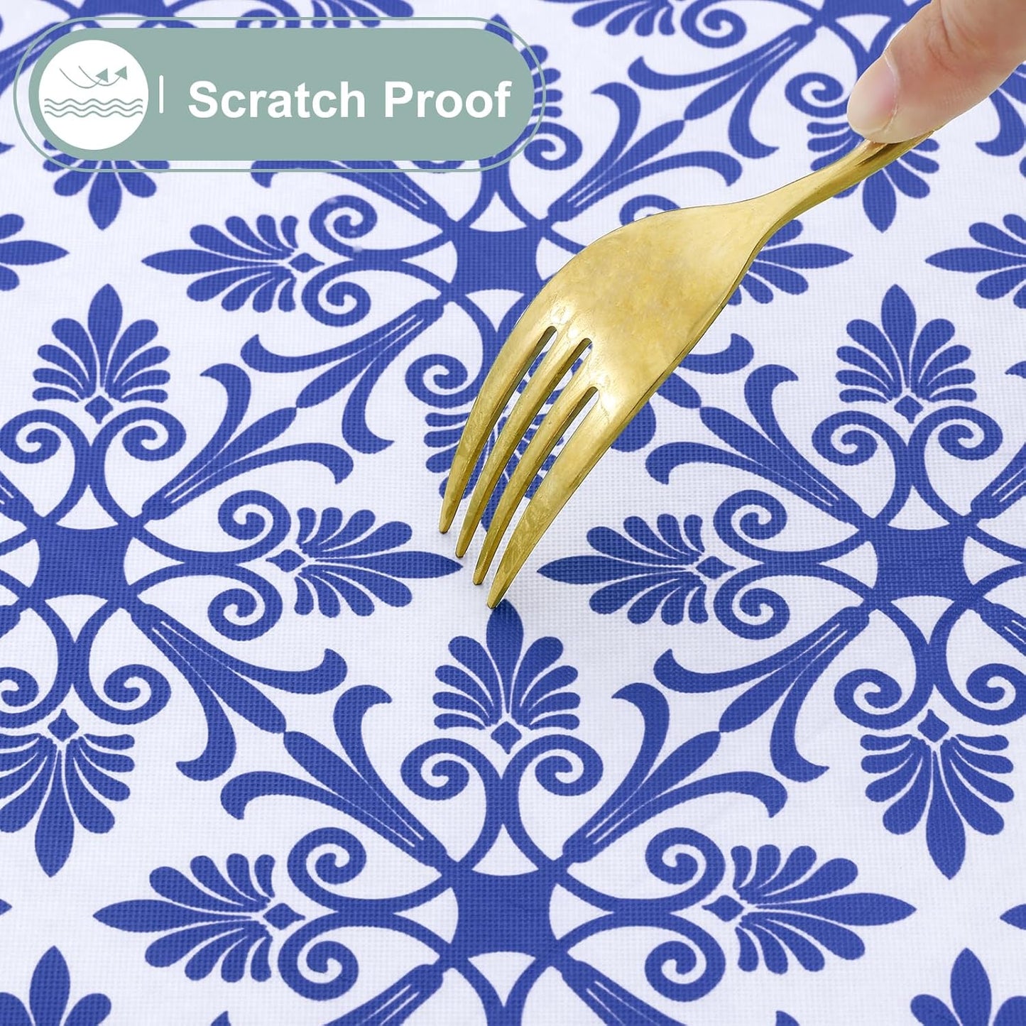 Rectangle Vinyl Table Cloth, Elastic Fitted Flannel Backed Tablecloth, 100% Waterproof Plastic Table Cover Fits 6 Foot Folding Tables for Picnic, Camping, Outdoor (Blue, 30" X 72")