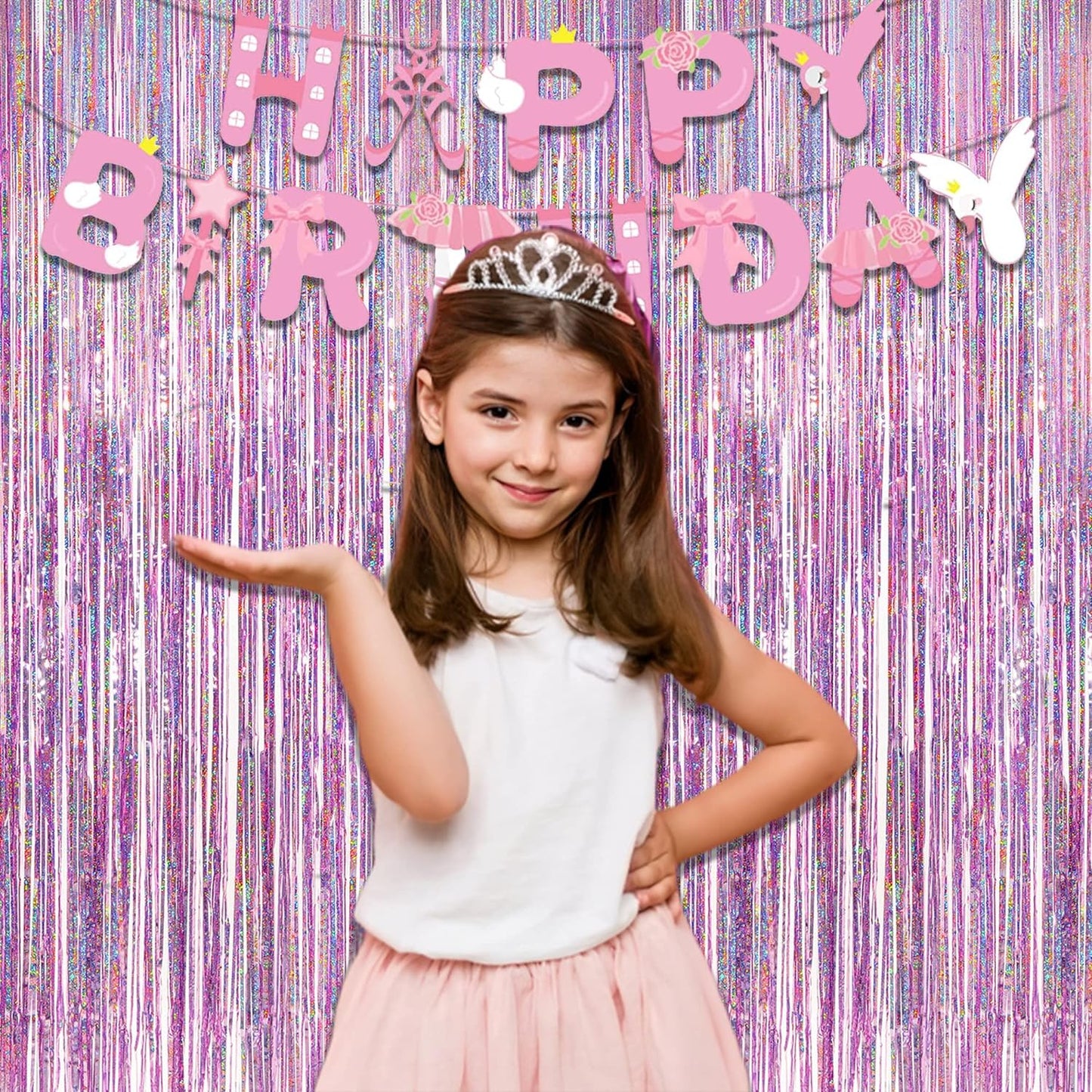 Pink Tinsel Curtain Party Backdrop - Foil Fringe Curtain Lilac Pink Party Streamers for Birthday Girl Princess Bachelorette Euphoria Taylor Themed Party Decorations - 2 Packs