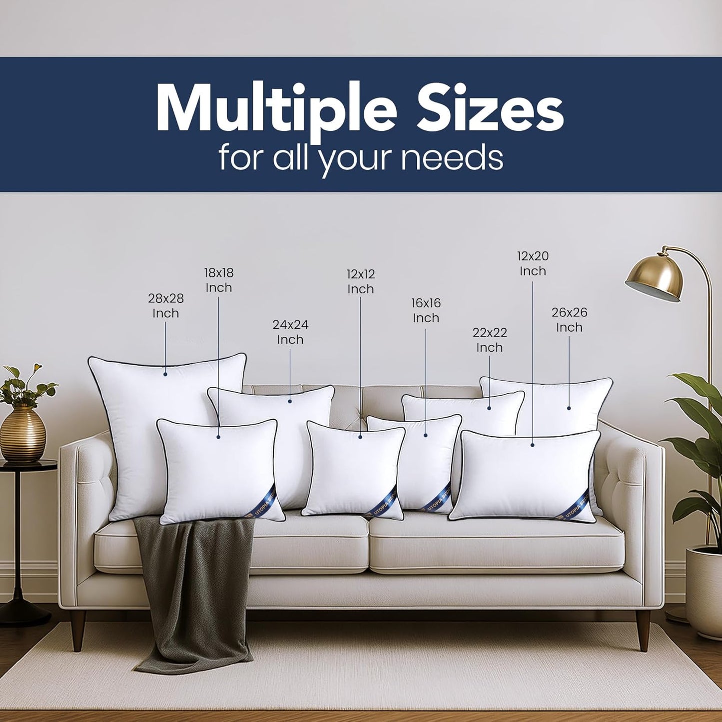 Throw Pillow Inserts (Pack of 4, White), 18 X 18 Inches Decorative Indoor Pillows for Sofa, Bed, Couch, Cushion Sham Stuffer