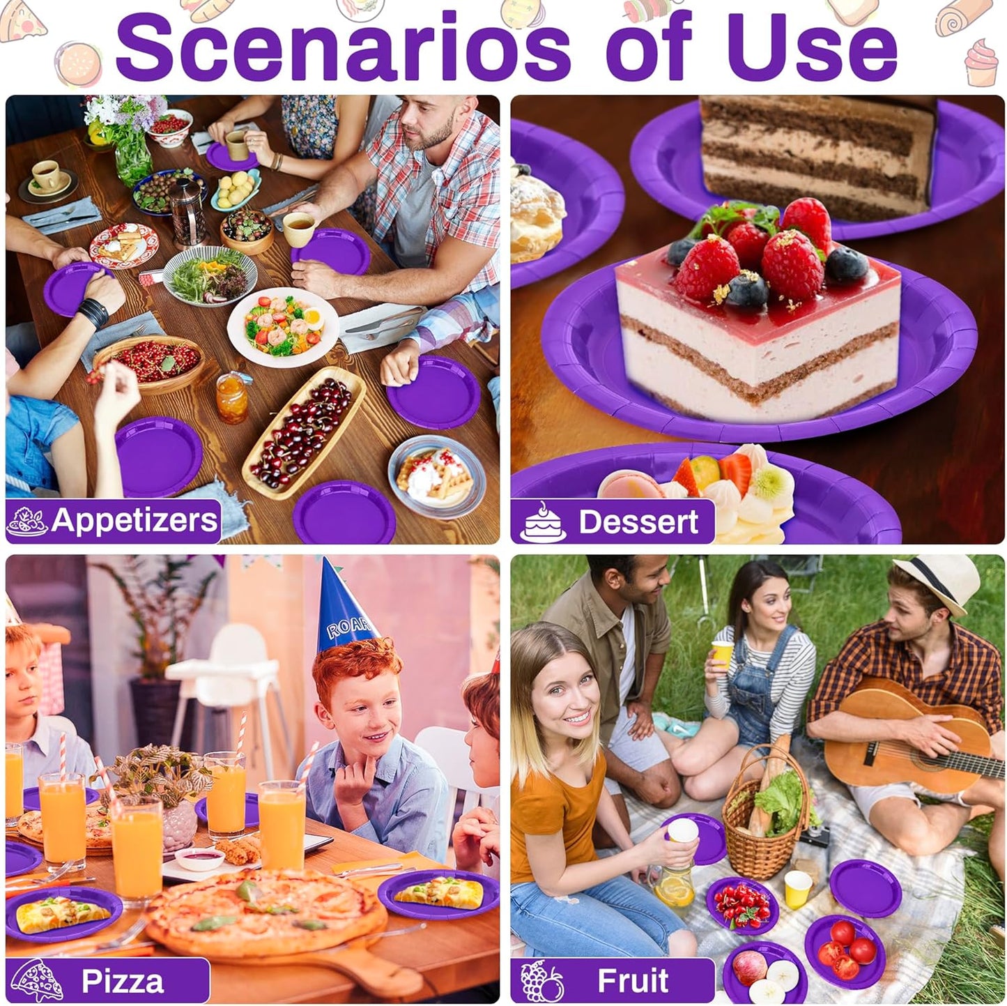 Paper Plates 7 Inches 50 Count, Disposable Plates Heavy Duty, Purple Party Dessert Plates, Disposable Paper Dinnerware, Small Paper Plates for Birthday Halloween Graduation Bridal Party Supplies