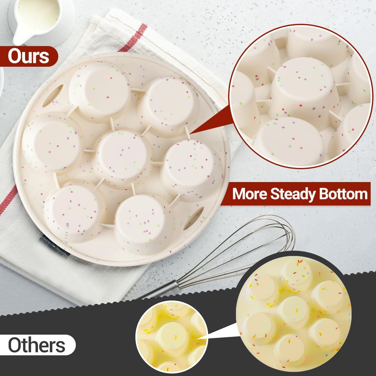 Silicone Muffin Pan for Air Fryer Oven Instant Pot, Nonstick 7 Cups Easy to Handle for Baking Egg Bites Muffin Tart Cupcake Mini Quiche 1 Pack Confetti