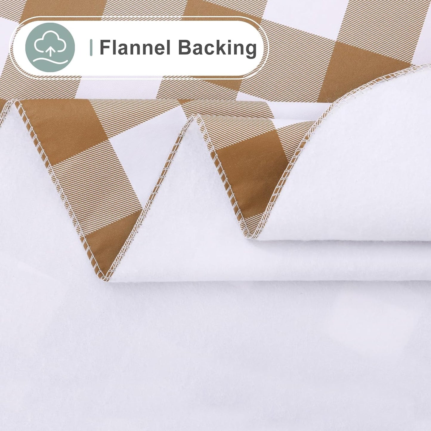 Rectangle Waterproof Vinyl Table Cloth, Buffalo Flannel Backed Tablecloth, Wipeable Plastic Table Cover for Fall, Thanksgiving (60" X 84", Brown and White)