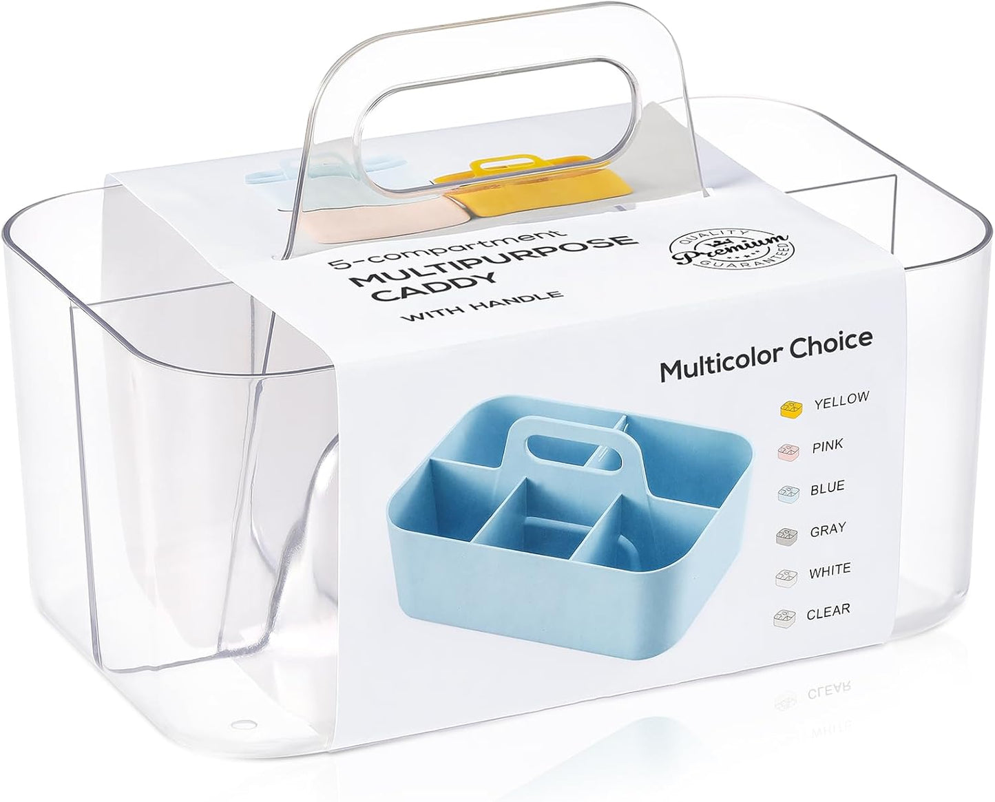 Multiuse Caddy Organizer with Handle - Stackable Plastic Tote Bin - Art Craft Supplies, Office, Desk, Stationery Pen Holder, Kitchen, Utensil, Makeup, Bathroom, Shower, Cleaning, Dorm Organizer -Clear