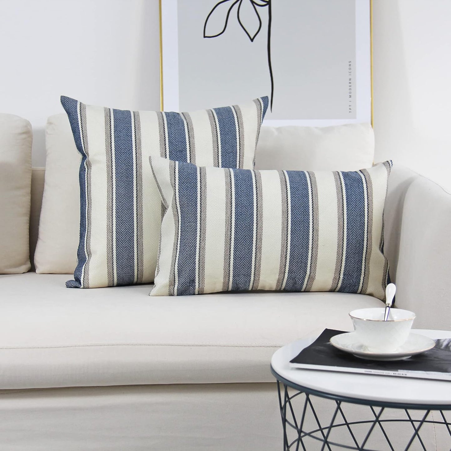 Stripe Throw Pillow Covers Farmhouse Pillowcases Pack of 2 18 X 18 Inch Blue