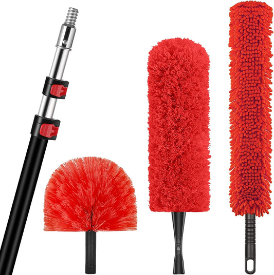 20 Foot High Reach Dusting Kit with 5-12 Foot Extension Pole // High Ceiling Duster with Telescopic Pole // Cobweb Microfiber Duster // Outdoor & Indoor Extendable Duster Cleaning Kit