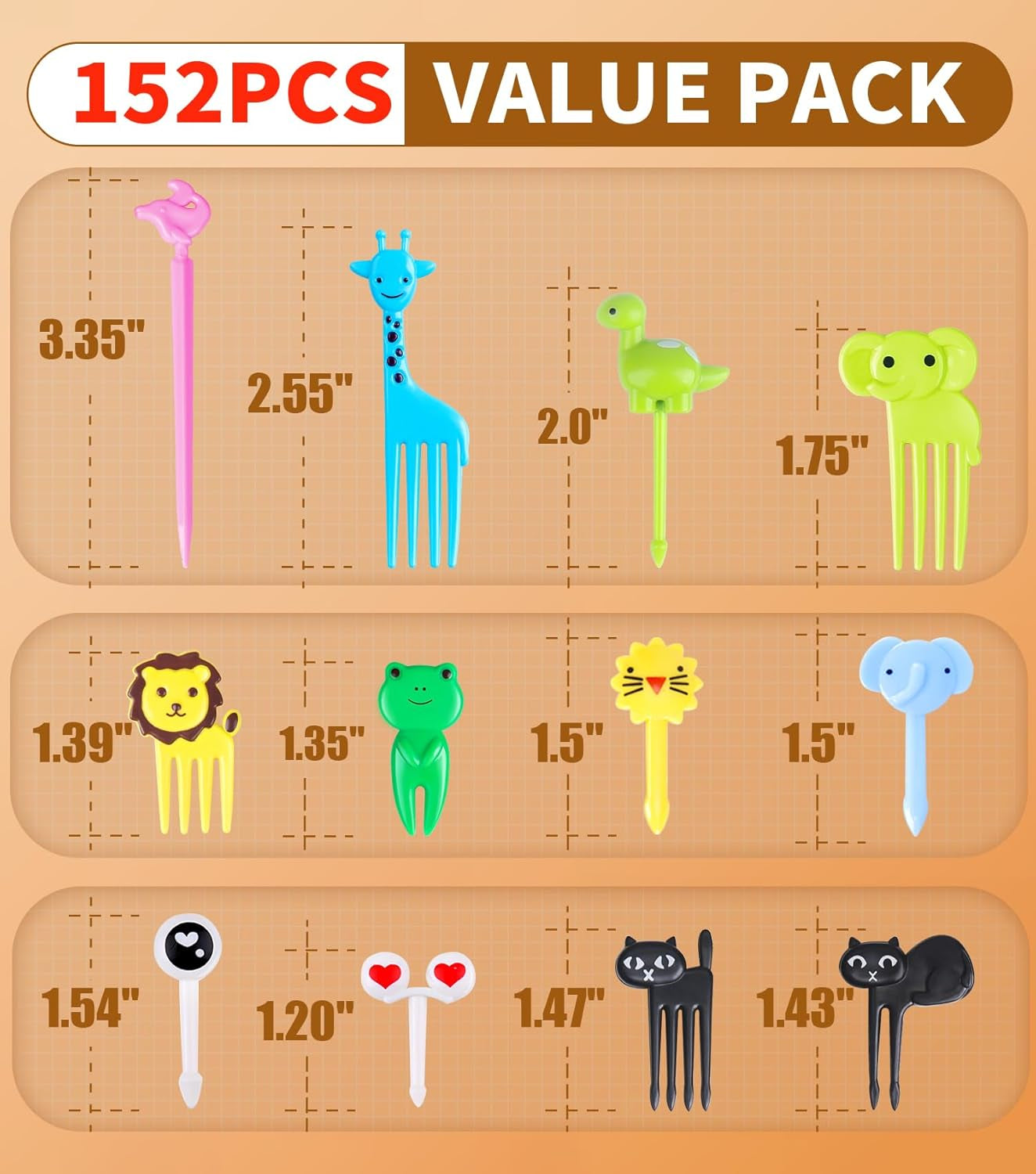 152PCS Animal Food Picks for Kids Lunch Accessories,  Fun Kids Food Picks for Picky Eaters, Reusable Fruit Toothpicks Toddler Food Pick, Cute Lunch Picks for Kids Bento Box Accessories