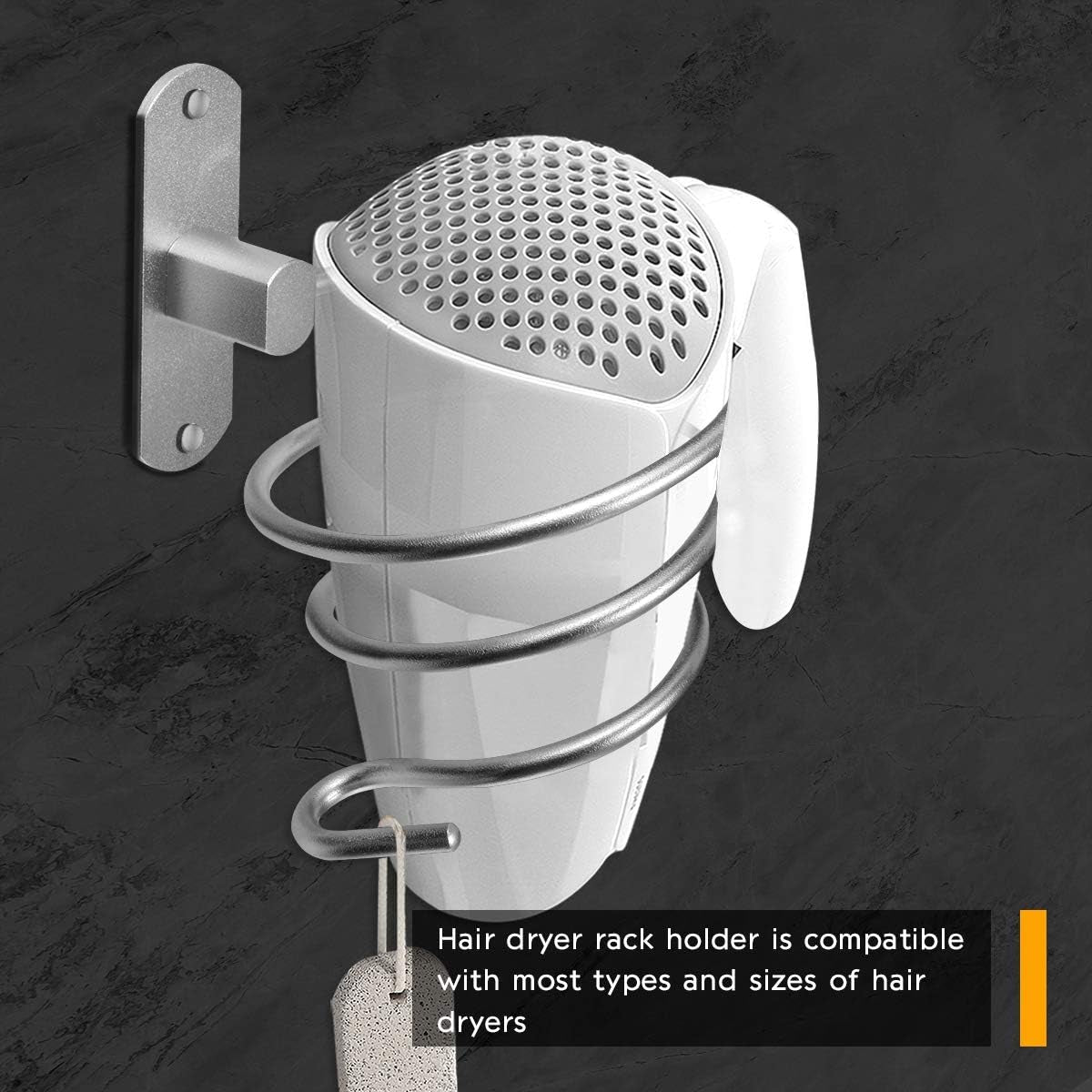 Wall-Mounted Bathroom Hair Dryer Holder in Bright White