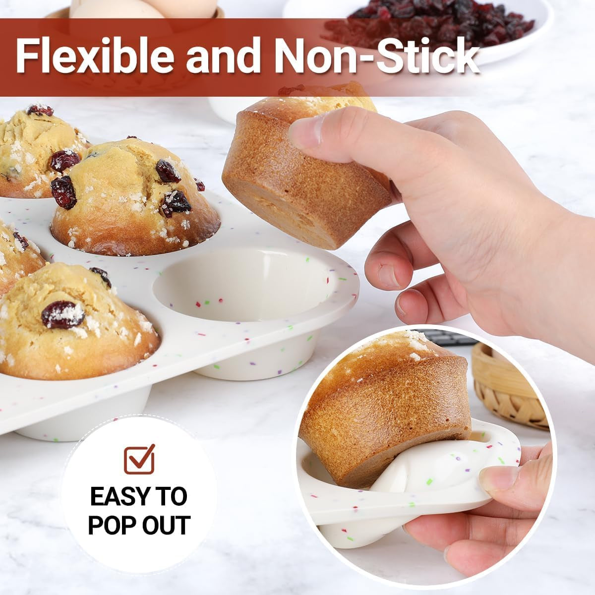 Silicone Muffin Pan, Regular Size Muffin Pan for Baking 12 Cups Non Stick Silicone Cupcake Pan 1 Pack Confetti