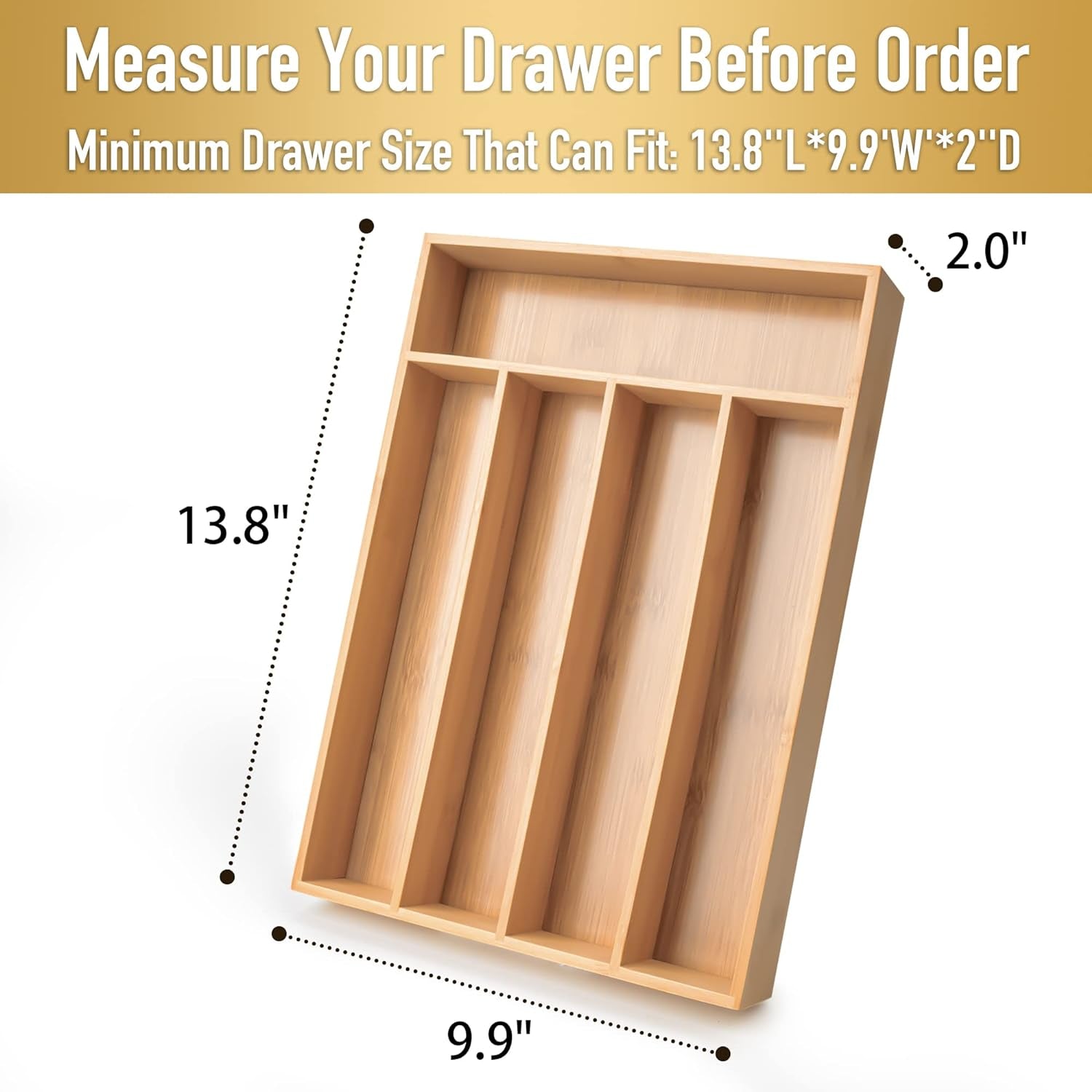 Silverware Organizer Kitchen Drawer Organizer Utensil Organizer Bamboo Silverware Holder Cutlery Organizer in Drawer Flatware Organizer Tray(5 Slots, Natural