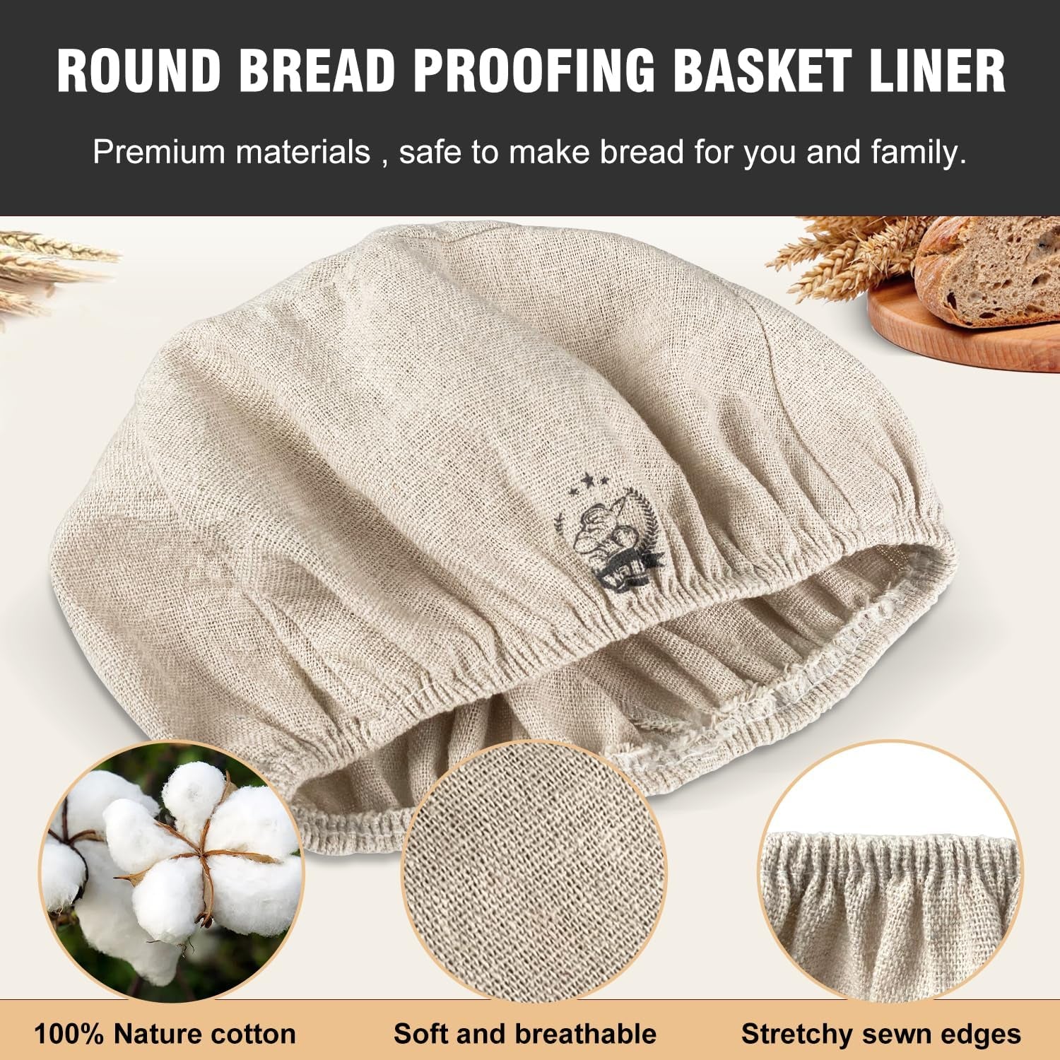 Bread Basket Liner Cloth, 9 Inch round Bread Proofing Basket Cloth Liner, Baking Dough Basket Cover Natural Rattan Banneton Proofing Cloth 2 Packs