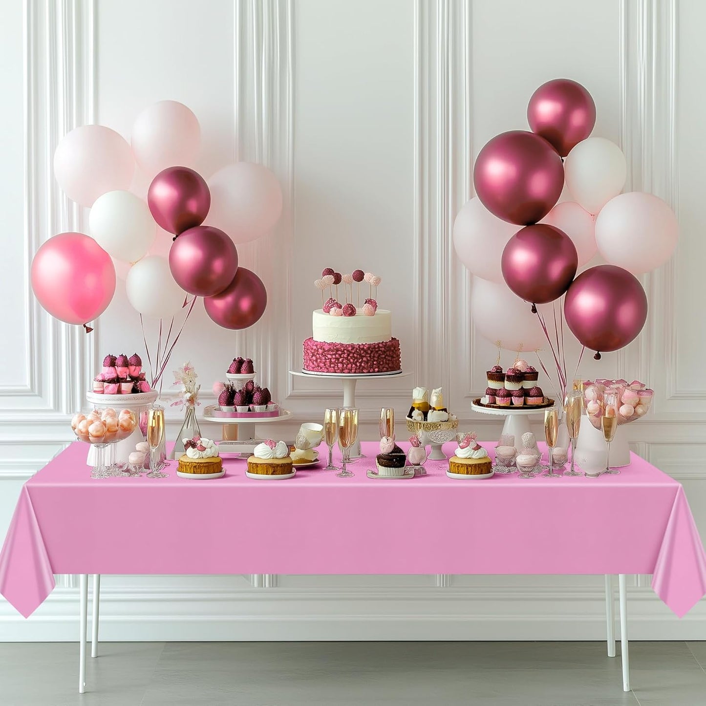 Light Pink Rectangular Tablecloth Set of 4, 54" x 72" Waterproof and Spillproof Disposable Plastic Covers, Durable Table Linens for Dining, Buffets, Picnics, and Outdoor Events