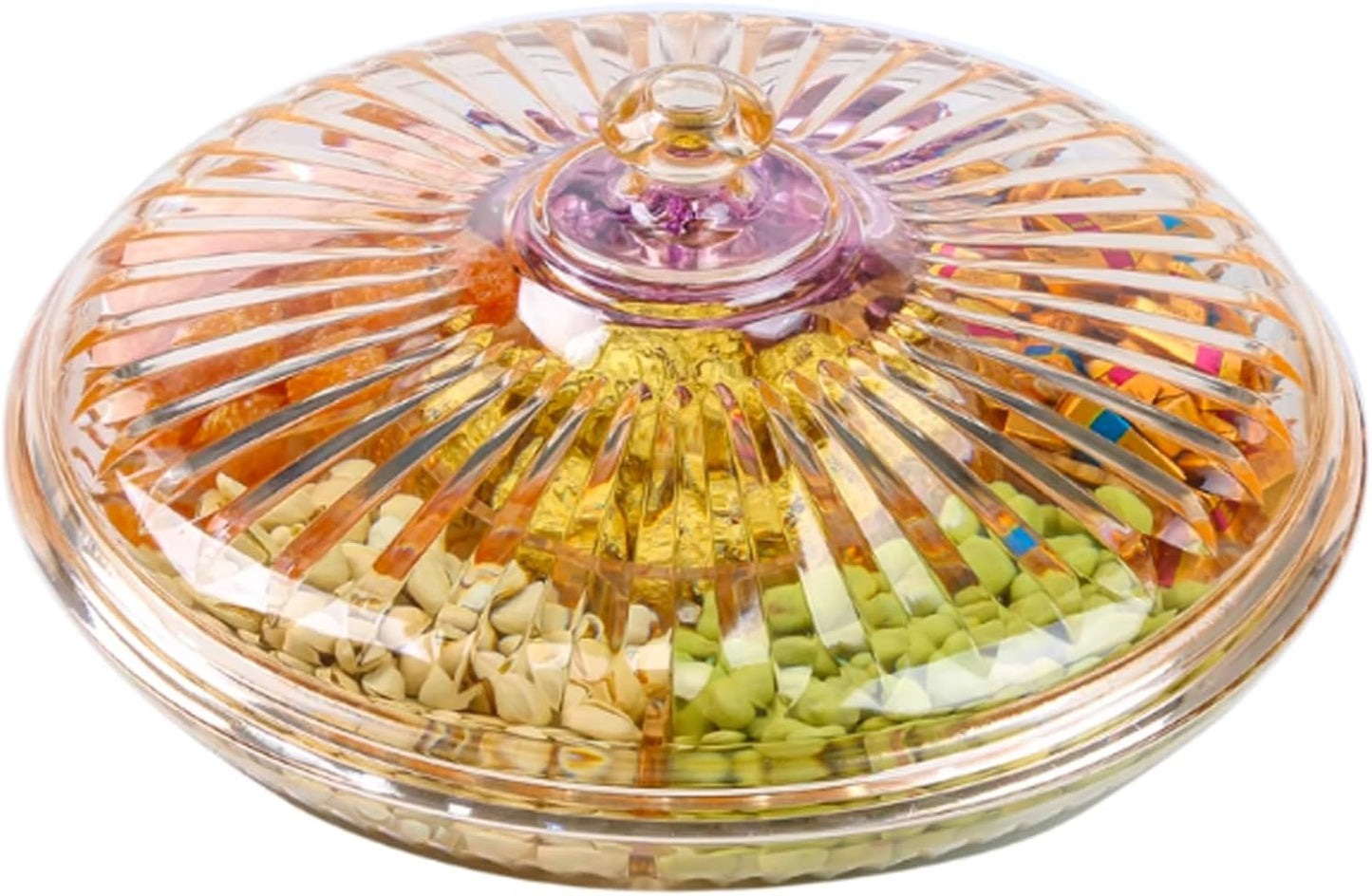 Creative Acrylic Multifunctional Party Snack Tray with Lid,Serving Dishes for Dried Fruits Nuts Candies Fruits,6-Compartment (Amber)