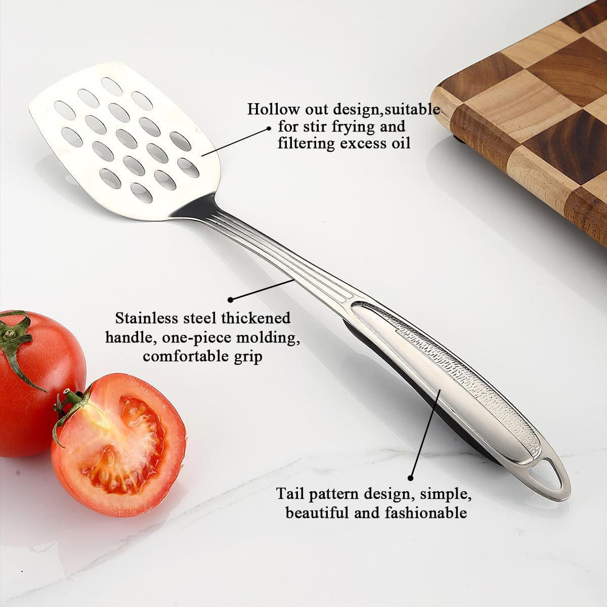 Premium 6-Piece Stainless Steel Kitchen Utensil Set with Essential Cooking Tools Including Metal Spatula, Skimmer, Ladle, Serving Spoon, Slotted Spoon, and Carving Fork