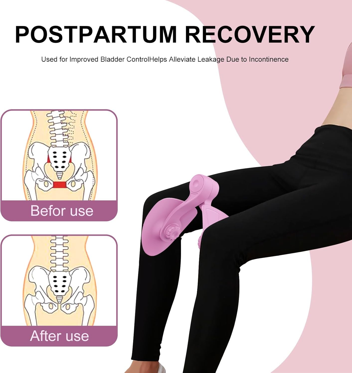 Inner Thigh Exerciser Kegel Exercise Products for Women Pelvic Floor Muscle Trainer Inner Thigh Hip Exercise Equipment Postpartum Rehabilitation Pelvic Floor (Pink)