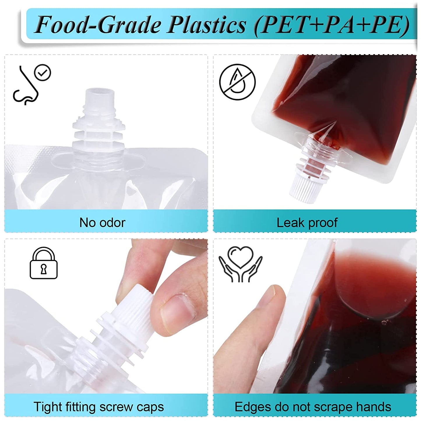 Plastic Flasks 24 PCS, 8 Oz Concealable and Reusable Drink Pouches, Leak-Proof Food Grade Plastic for Travel, Outdoor Sports (8OZ-24PCS +3 Funnels)
