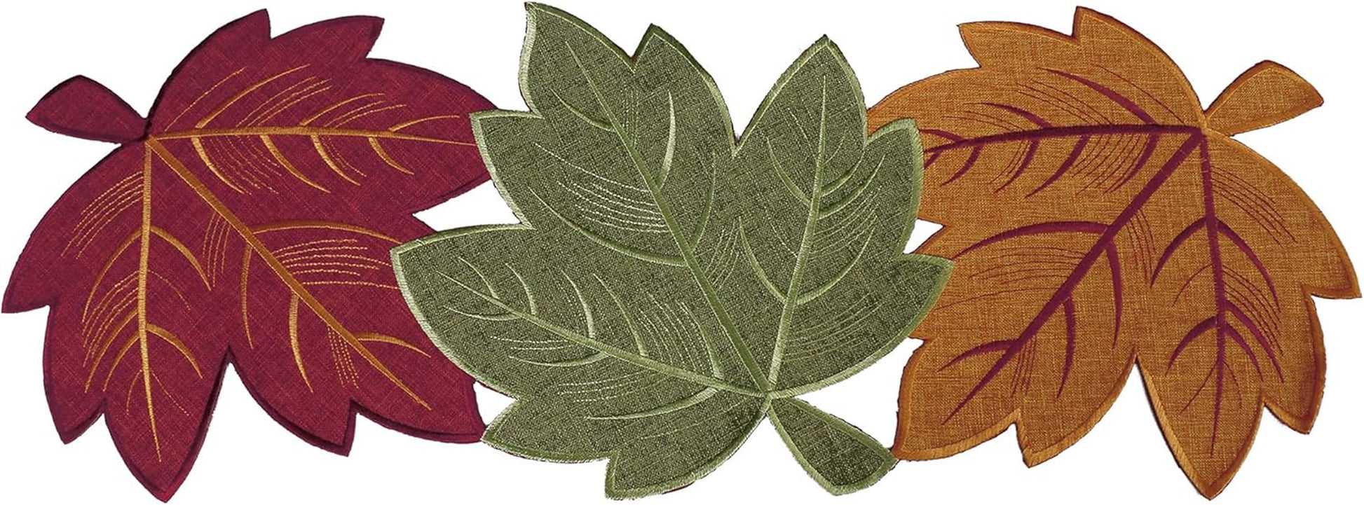 Thanksgiving Leaves Table Runners, Fall Decor for Home, 13 Inch X 36 Inch, Embroidered Harvest Maple Leaf Decoration for Autumn, Farmhouse Centerpieces with Applique Red Green Orange Leaves