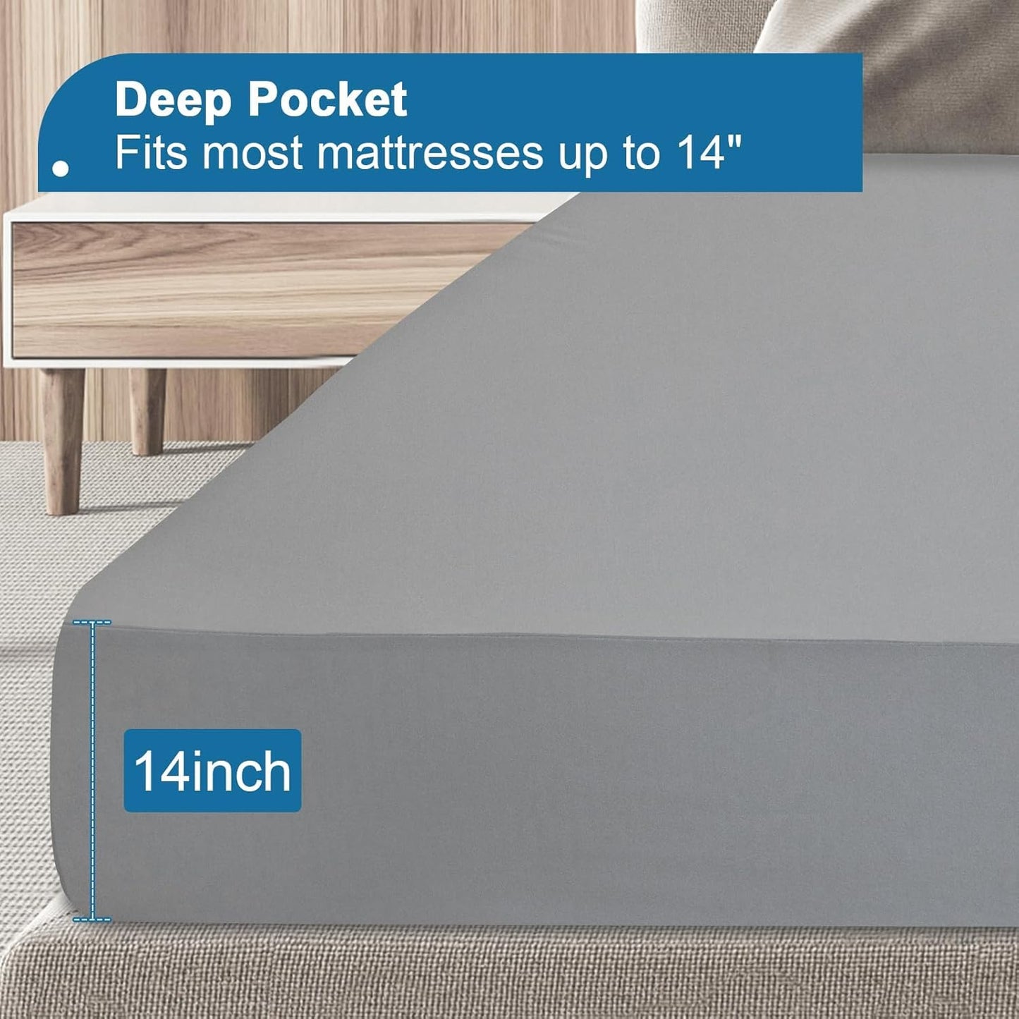 Twin Mattress Protector Waterproof, Twin Size Mattress Pad Cover for Kids Bed,Soft & Breathable Single Fitted Sheet for Bed with Deep Pocket and Elastic Rubber Band up to 14 Inches, Gray