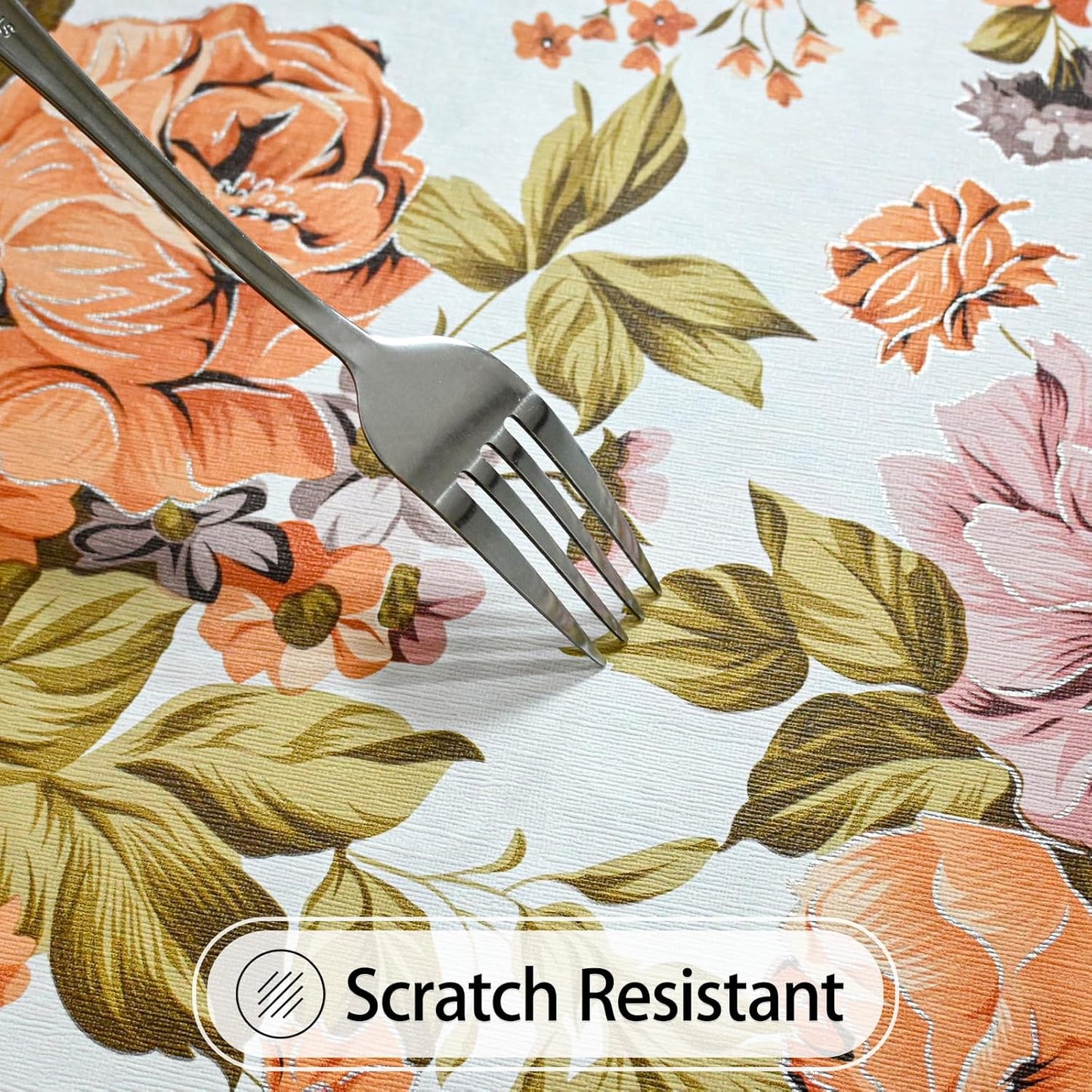 Rectangle Flower Table Cloth, Waterproof Vinyl Tablecloth with Flannel Backing, Table Linens, Plastic Tablecloths for Dinner, Kitchen and Parties, 60"X84"
