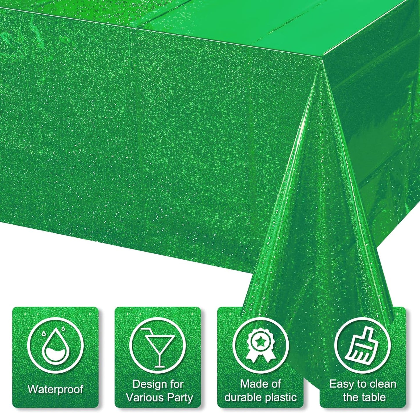 3 Pack Iridescent Green Plastic Tablecloths, Shiny Disposable Laser Rectangle Table Covers, Holographic Foil Tablecloth for St. Patrick'S Day Birthday Christmas Witch Theme Party, 54X108Inch
